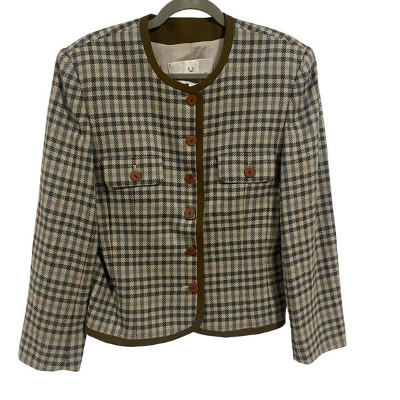 Alfred Sung 100% Wool Plaid Checkered Vintage Blazer Size 8 - Picture 1 of 9